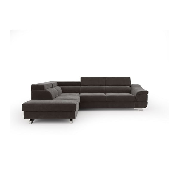 Tumši brūna stūra dīvāns ar samta pārvalku Windsor & Co Sofas Apollon, kreisais stūris