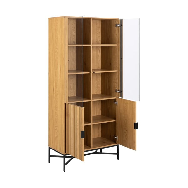 Dabīga toņa vitrīna ar ozolkoka imitāciju 80x180x40 cm Jaipur – Actona-image-3