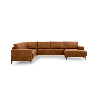 Konjaka brūns U veida dīvāns no ādas imitācijas Scandic Copenhagen, labais stūris