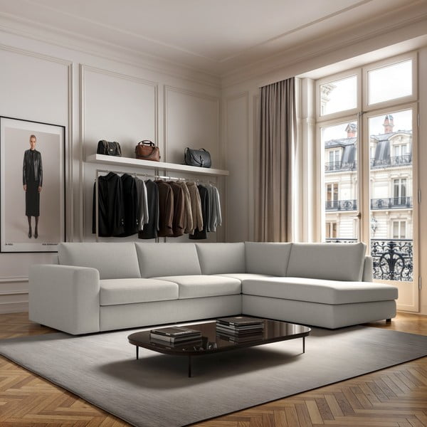 Krēmkrāsas stūra dīvāns (ar labo stūri/L veida) Baga – Rodier-image-1