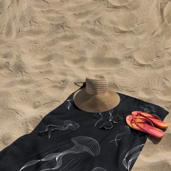 Melns/balts pludmales dvielis 90x180 cm Jellyfish – DecoKing-image-4