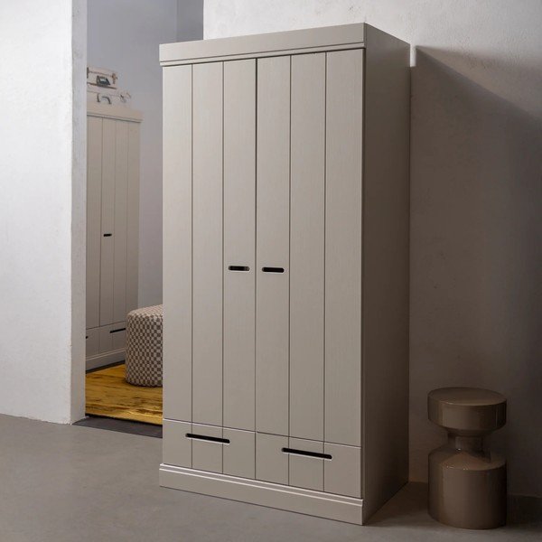 Pelēkbēšs priedes masīvkoka drēbju skapis 94x195x53 cm Connect – WOOOD-image-1
