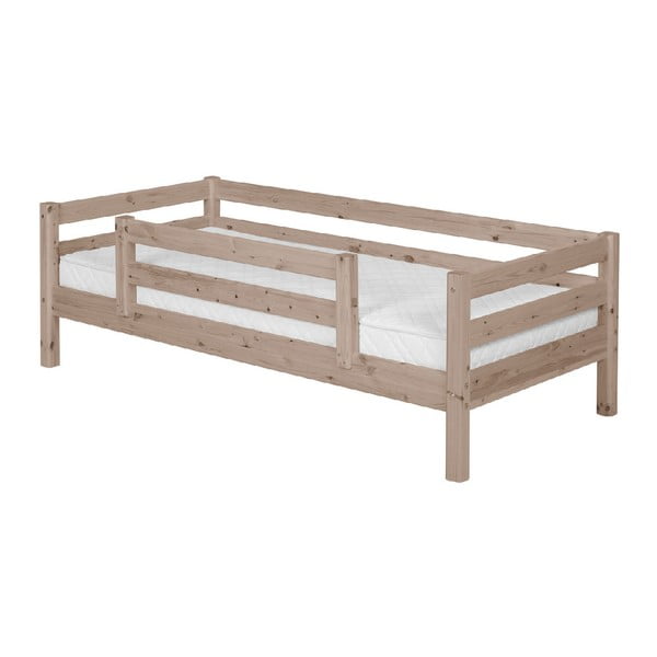 Brūna priedes koka bērnu gulta ar drošības margām Flexa Classic, 90 x 200 cm