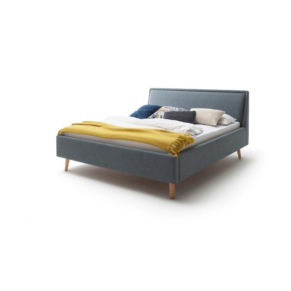 Zilganzaļa divguļamā gulta ar režģi un veļas kasti Meise Möbel Frieda, 160 x 200 cm
