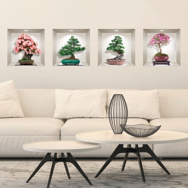4 3D sienas uzlīmju komplekts Ambiance Bonsai of Seasons