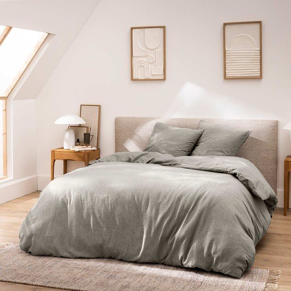 Pelēka divguļamā/īpaši gara trīsdaļīga kokvilnas gultas veļa 240x220 cm Meline – douceur d'intérieur