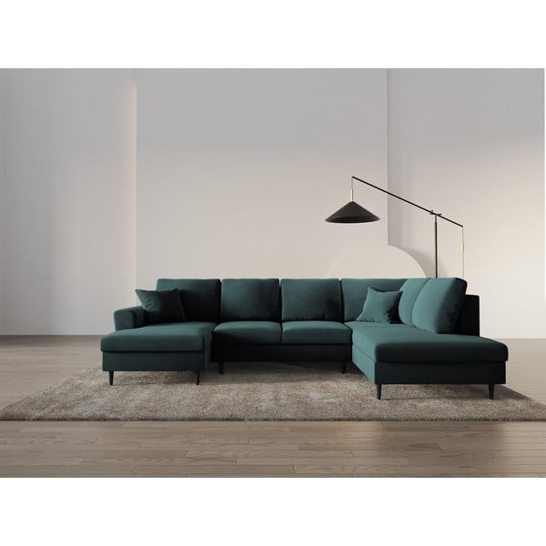 Zaļganzils samta salokāms stūra dīvāns ar uzglabāšanas vietu (ar labo stūri/U veida) Kyoto – Cosmopolitan Design-image-2