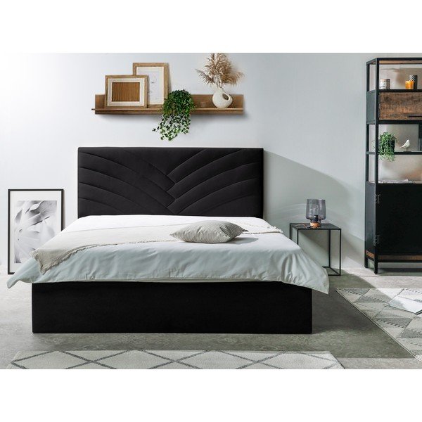 Tumši pelēka mīksta divguļamā gulta ar glabāšanas vietu un režģi 160x200 cm Palmyre – Bobochic Paris-image-2