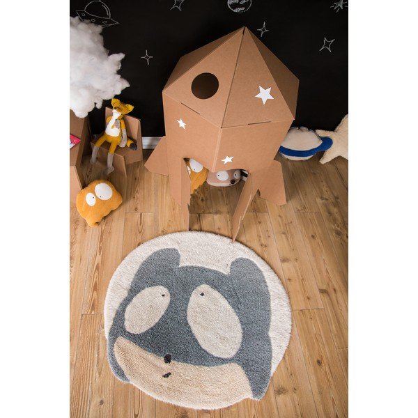 Pelēks/krēmkrāsas mazgājams/ar rokām darināts vilnas bērnu paklājs ø100 cm Astromouse – Lorena Canals-image-1