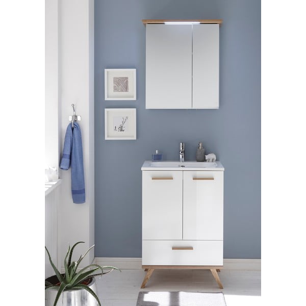 Balts piekaramais vannas istabas skapītis ar spoguli 60x72 cm Set 923 - Pelipal-image-1