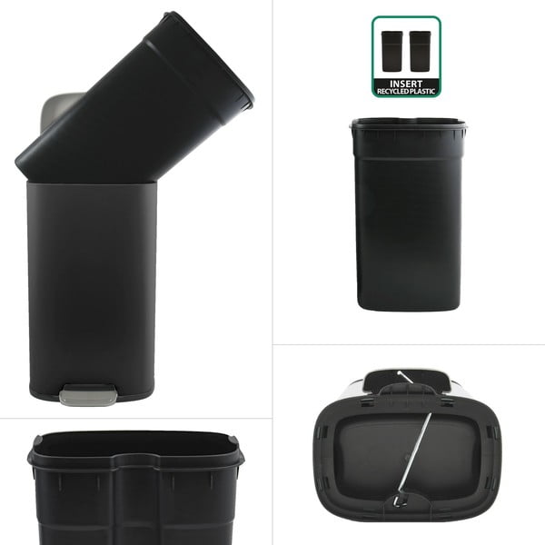 Matēti melna tērauda atkritumu tvertne ar pedāli 50 l   Akira – Spirella-image-2