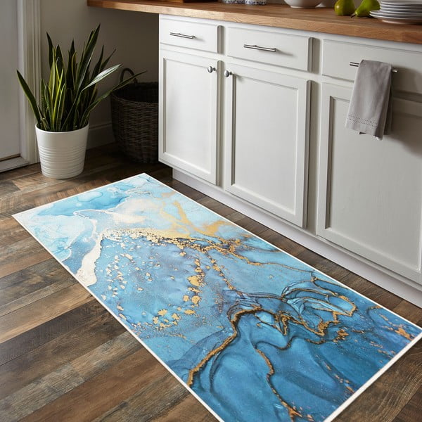 Zils mazgājams paklājs 80x150 cm Blue Waves – Oyo Concept-image-1