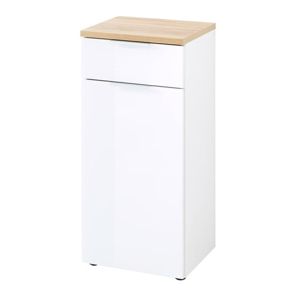 Balts dabīga toņa zems vannas istabas skapītis ar ozolkoka imitāciju 39x86 cm Pescara – Germania-image-4