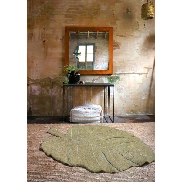 Haki mazgājams/ar rokām darināts kokvilnas bērnu paklājs 120x180 cm Monstera Olive – Lorena Canals-image-4