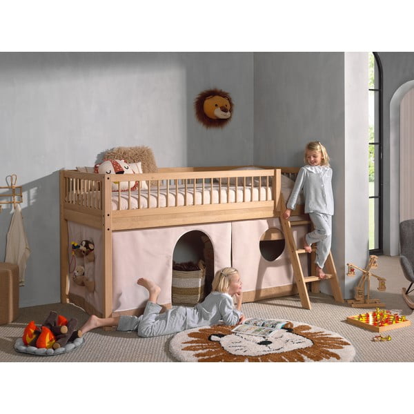 Dabīga toņa ozola masīvkoka paaugstināta bērnu gulta 90x200 cm Forrest – Vipack-image-1