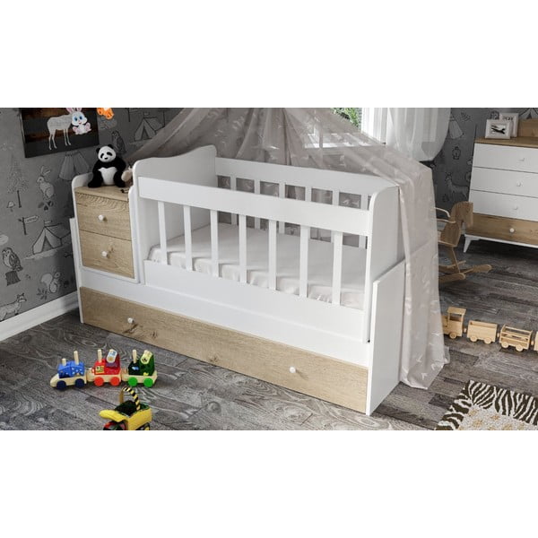 Balta/dabīga toņa bērnu gultiņa ar veļas kasti 60x120 cm Sansa – Kalune Design-image-3