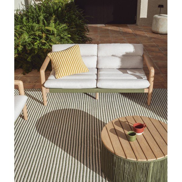 Zaļš/bēšs polsterēts dārza dīvāns Menfi – Kave Home-image-1