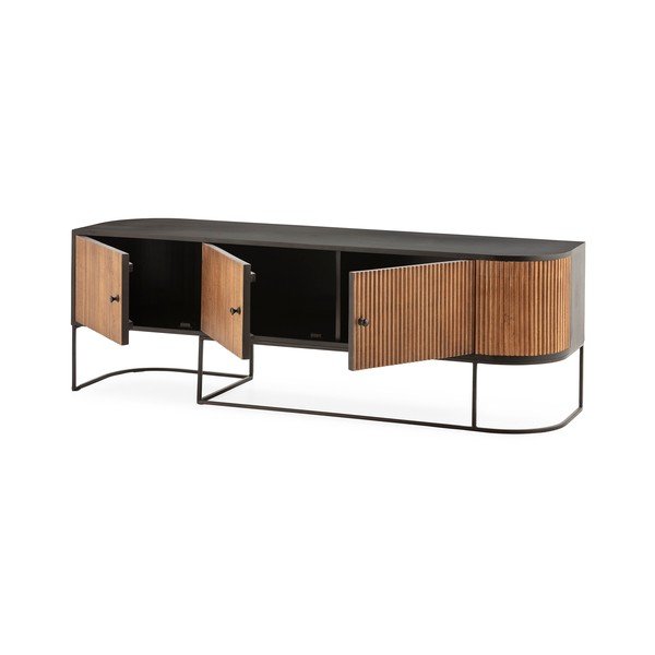 Dabīga toņa mango masīvkoka TV galdiņš 160x55x40 cm Curve – MOME-image-3