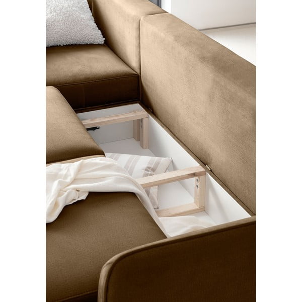 Gaiši brūns samta salokāms/ar uzglabāšanas vietu stūra dīvāns (ar kreiso stūri/ar zvilni) Silva – ELTAP-image-3