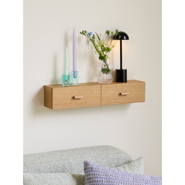 Dabīga toņa sienas plaukts ar ozolkoka imitāciju 60 cm Shuno – Hübsch-image-1