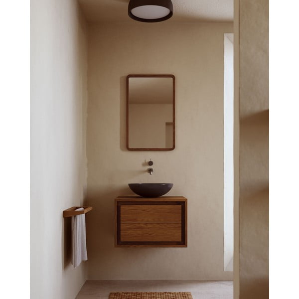 Tumši brūns tīkkoka masīvkoka piekarams skapītis zem izlietnes 60x40 cm Kenta – Kave Home-image-4