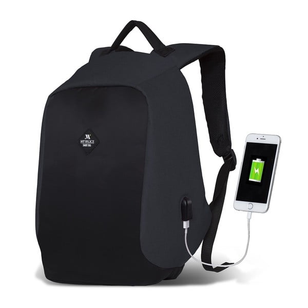 Tumši pelēka/melna mugursoma ar USB portu My Valice SECRET Smart Bag