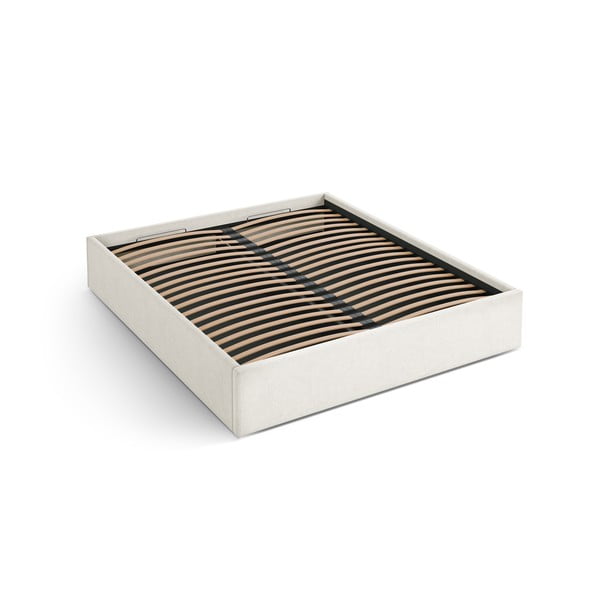 Krēmkrāsas polsterēta divvietīga gulta ar veļas kasti/bez galvgaļa ar redelēm 160x200 cm Susan – Micadoni 