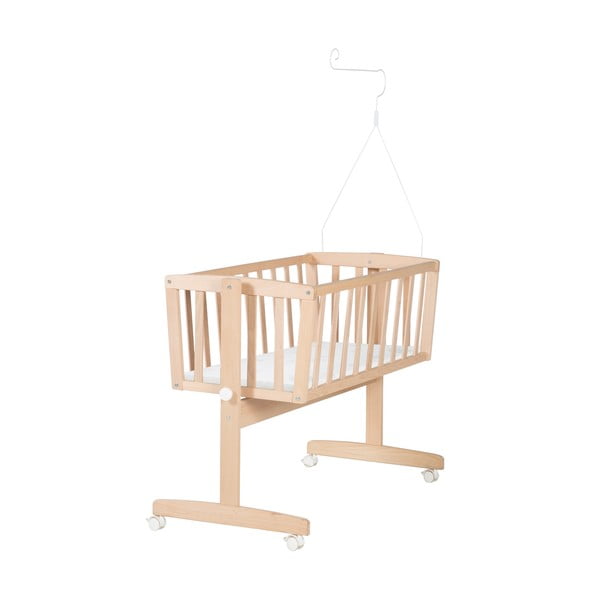 Dabīga toņa dižskābarža masīvkoka šūpulītis ar riteņiem/ar baldahīnu 40x90 cm Adam and Owl – Roba-image-3