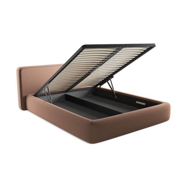 Gaiši rozā polsterēta divvietīga gulta ar veļas kasti un redelēm 160x200 cm Kiana – Makamii-image-3