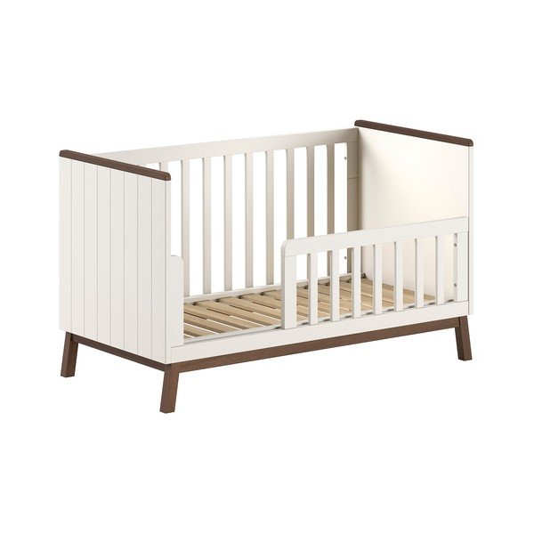 Bēša priedes masīvkoka bērnu gultiņa ar noņemamu sānu/ar regulējamu augstumu 70x140 cm Sezane – Vipack-image-2