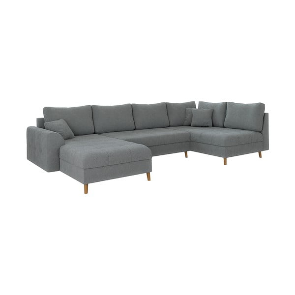 Pelēks stūra dīvāns no buklē auduma (ar kreiso stūri/U veida) Ariella – Ropez