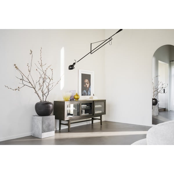 Brūna vitrīna ar ozolkoka imitāciju un bīdāmām durvīm 170x75 cm Hazelton – Rowico-image-2