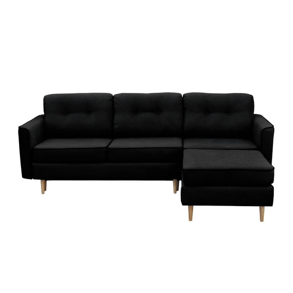 Melns trīsvietīgs izlaižams dīvāns ar gaišām kājām Mazzini Sofas Ladybird, labais stūris