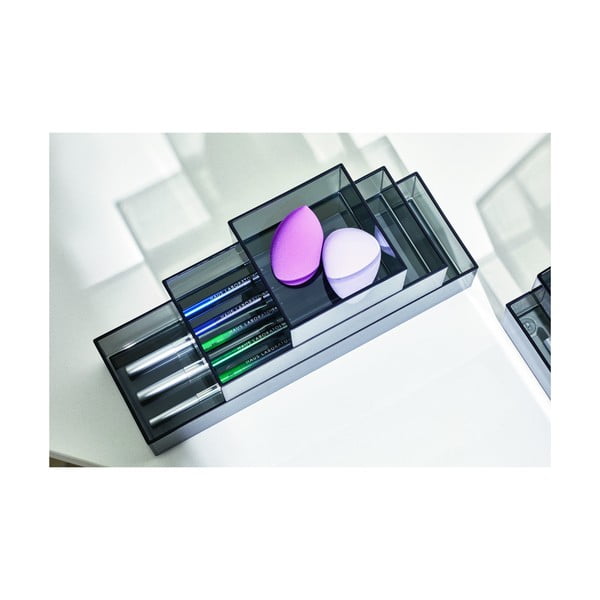 Matēti melni vannas istabas organizatori kosmētikai no pārstrādātas plastmasas (3 gab.) Stack & Slide – iDesign-image-3