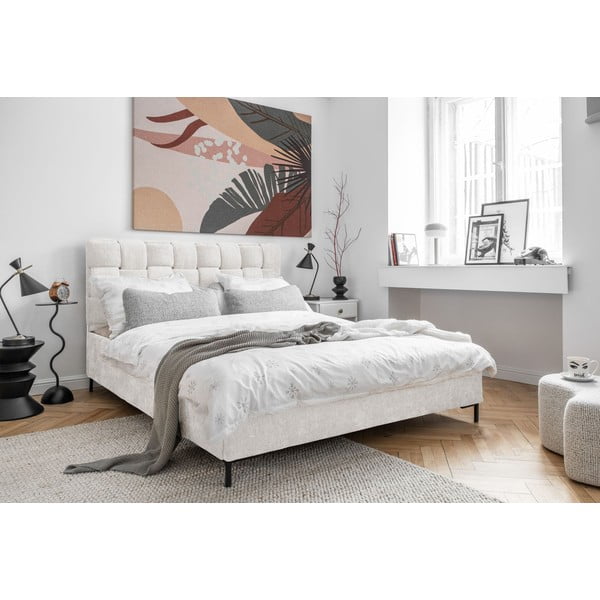 Krēmkrāsas polsterēta divvietīga gulta ar redelēm 160x200 cm Eve – Miuform-image-3