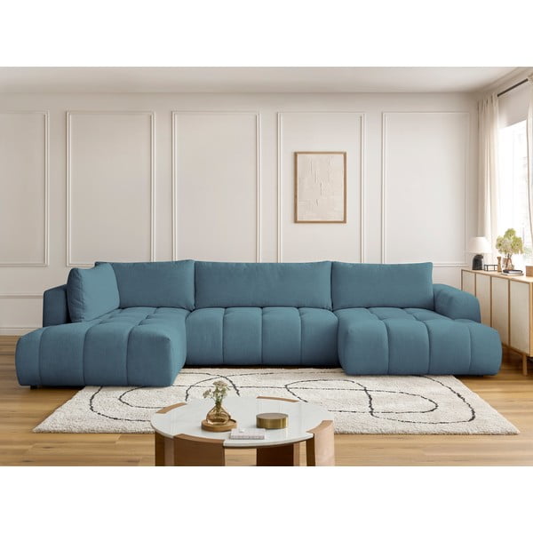 Zils salokāms/ar uzglabāšanas vietu stūra dīvāns (ar kreiso stūri/U veida) Fuji – Bobochic Paris-image-1