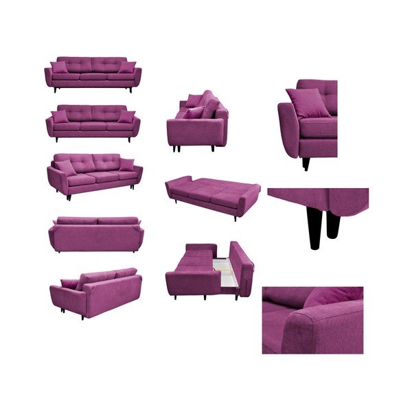 Violets trīsvietīgs izlaižams dīvāns ar melnām kājām Mazzini Sofas Jasmin-image-1