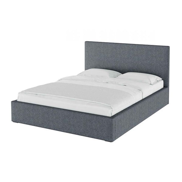 Pelēka polsterēta divvietīga gulta ar veļas kasti ar redelēm 180x200 cm Bufo Bed – MESONICA