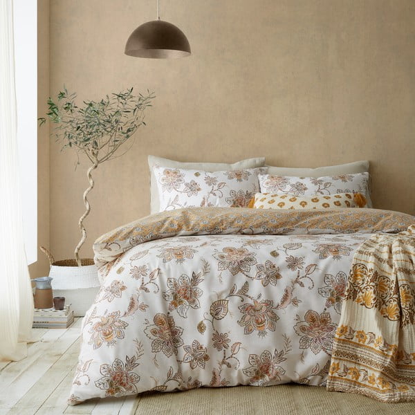 Brūna/bēša vienguļamā gultas veļa 135x200 cm Sahara Floral – Pineapple Elephant