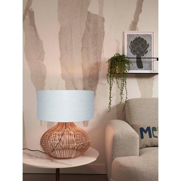 Gaiši pelēka/dabīga toņa galda lampa ar auduma abažūru (augstums 60 cm) Kalahari – Good&Mojo-image-2