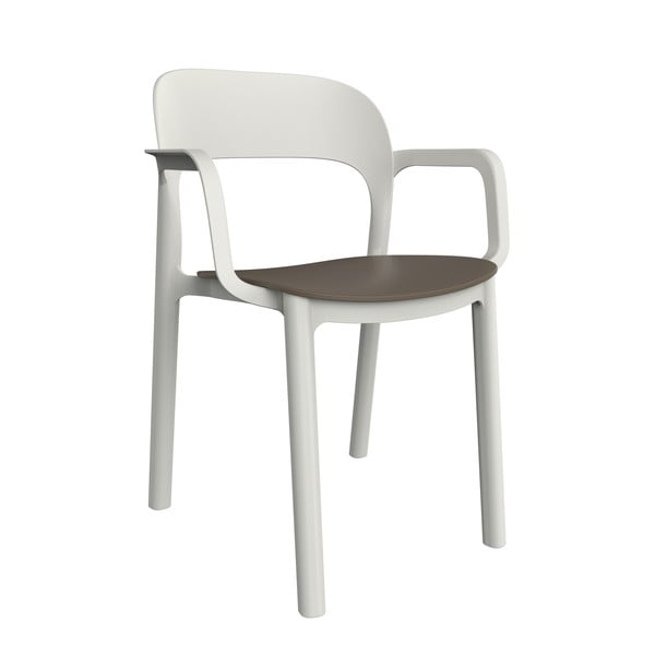 4 baltu dārza krēslu komplekts ar brūnu sēdekli un roku balstiem Resol Ona