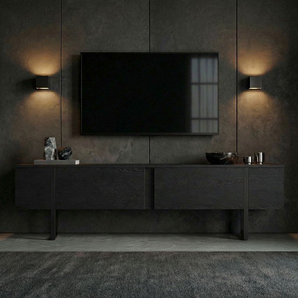 Melns TV galdiņš 180x50x30 cm Onera – Kalune Design-image-1
