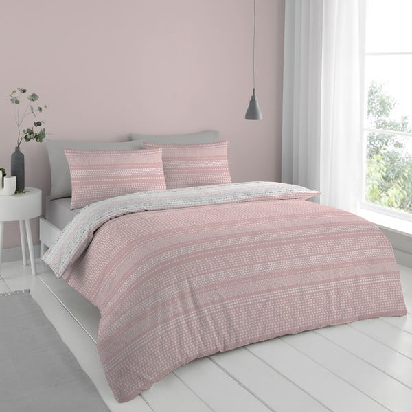 Rozā/pelēka gultas veļa 200x135 cm Banded Spots – Cloudsoft-image-1