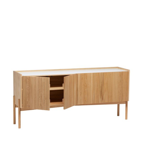 Dabīga toņa zema kumode ar ozolkoka imitāciju 177x42 cm Bottrup – Woodman-image-2