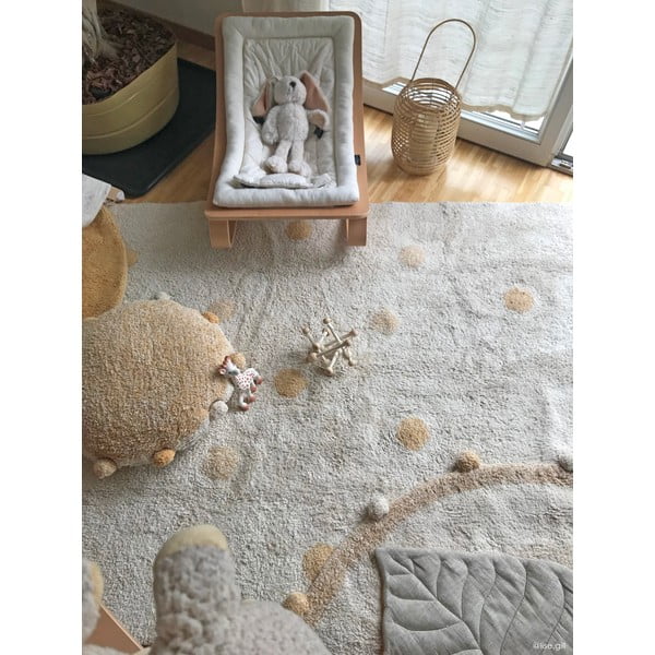 Okera dzeltens/krēmkrāsas mazgājams/ar rokām darināts kokvilnas bērnu paklājs 120x160 cm Hippy Dots Honey – Lorena Canals-image-4