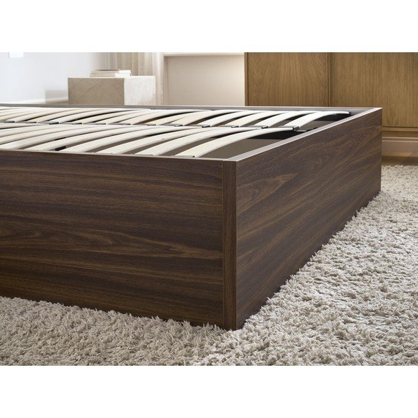 Tumši brūna divvietīga gulta no skaidu plāksnēm ar bērza koka imitāciju ar veļas kasti/bez galvgaļa ar redelēm 140x190 cm Mara – Bobochic Paris-image-4