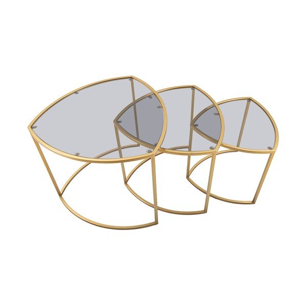 Zelta krāsas apaļi žurnālgaldiņi ar stikla galda virsmu (3 gab.) ø 60 cm Triangle – Mauro Ferretti-image-3