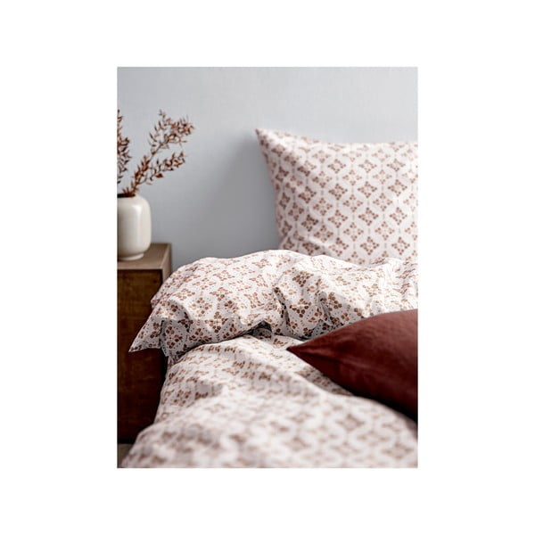 Balta/brūna vienguļamā kokvilnas gultas veļa 140x200 cm Heirloom – Södahl-image-1