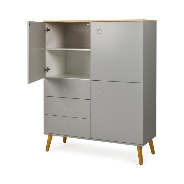 Pelēks skapis ar ozolkoka kājām Tenzo Dot, augstums 137 cm-image-3