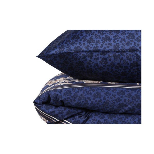 Tumši zila pagarinātā gultas veļa divguļamai gultai no kokvilnas satīna ar palagu un segas pārvalku 240x260 cm Pera – Mijolnir-image-3